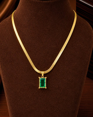 Emerald Doublet AntiTarnish Chain Pendant - Arcy - Zevarly