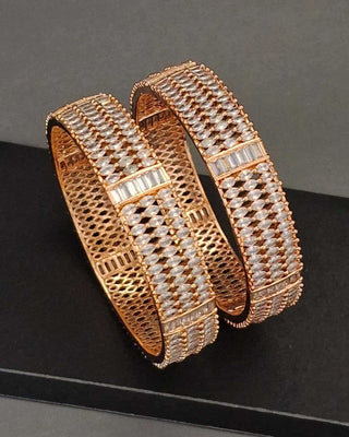 Zevarly Indira Marquees Designer Rose-Gold Bangles