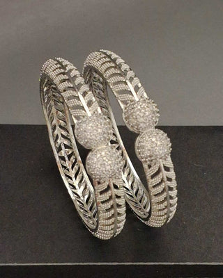 Zevarly Maia American Diamond Silver Plated Bangles