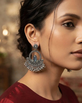 Godess Inspired Mint Oxidised Chandbali - Tiki
