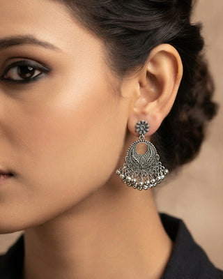 Antique Silver Chandbali With Heritage Vibe - Indiriya