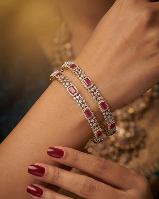 Premium Ruby 20K Gold-Plated Ganga Jamuna Bangle Set – Vihana