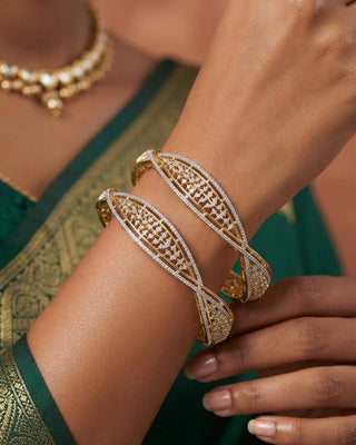 Premium Two Tone Plated Cz Bangle - Jeeiyati