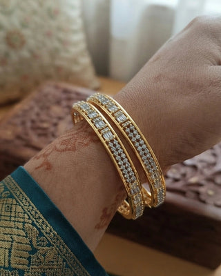 Premium Two Tone Plated Broad Cz Bangle - Jigya