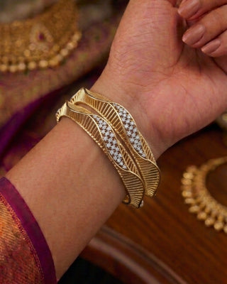 Wave Pattern GJ Premium CZ Broad Bangles - Chetna