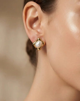 Anti Tarnish Polished Gold with Pearl Stud - Lydia