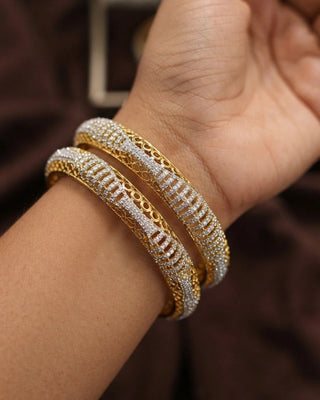 Premium Two Tone Plated Broad Cz Bangle - Jagati
