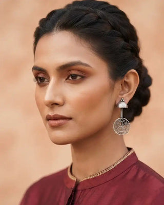 Ornate Nature Inspired Oxidised Earrings - Husna