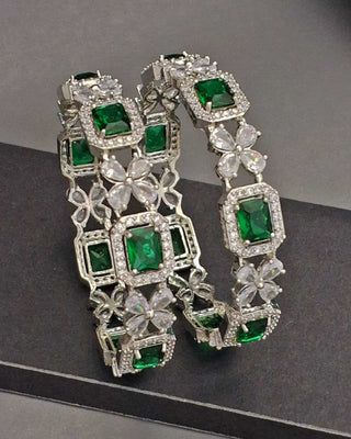 Zevarly Ambani Emerald Silver AD Bangles