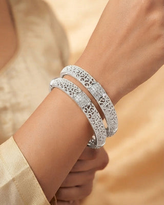American Diamond Silver Plated Bangles - Darpita