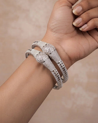 American Diamond Silver Plated Bangles - Junia