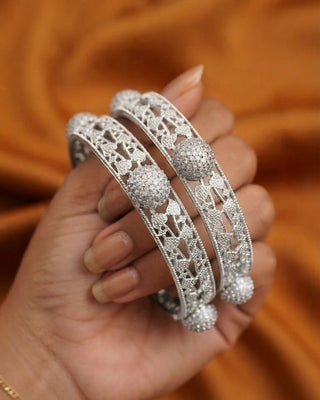 Silver Plated Ball Pattern AD Bangles - Lavangi