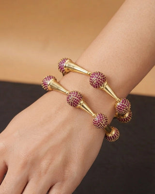 Ruby Gold Plated American Diamond Bangles - Nura