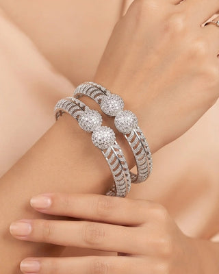 Premium CZ Silver Plated Double Ball Design Bangles - Isabel