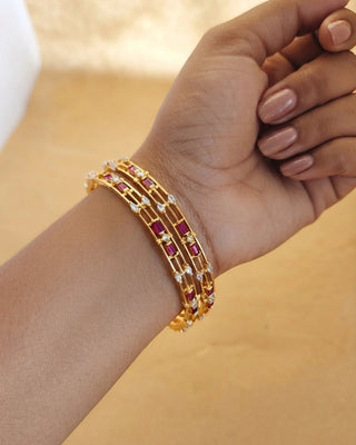 Ruby Stick American Diamond Gold Plated Bangles - Riya