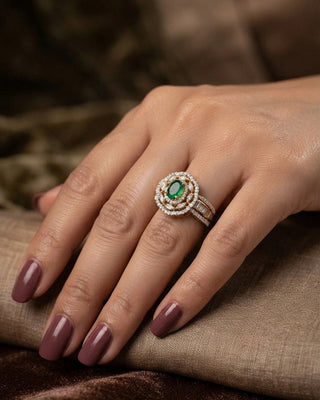 Emerald Marvelous CZ Adjustable Cocktail Ring - Ishani