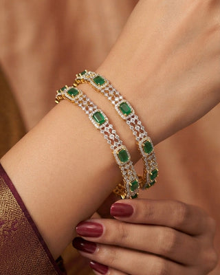 Premium Emerald Two Tone Gold-Plated Bangle Set – Hita