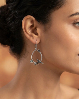 Antique Silver Bird and Vine Earrings - Shruti