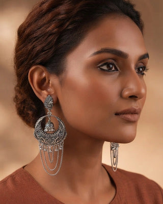 Ornate Silver Chandelier Earrings - Binita