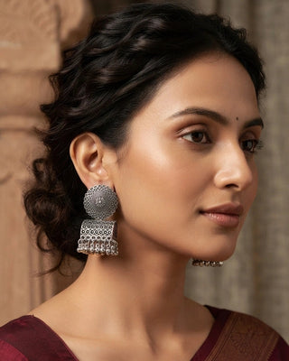 Oxidised Silver Jhumka Earrings - Jasleen