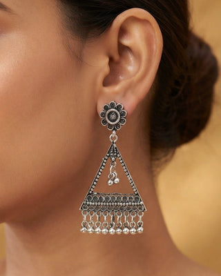Antique Silver Floral Fringe Earrings - Jahnavi