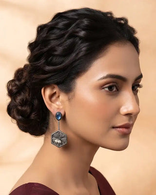 Ornate Geometry Inspired Oxidised Earrings - Arij