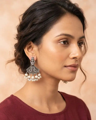 Ornate Nature Inspired Oxidised Earrings - Kubra