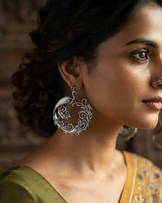 Ornate Nature Inspired Oxidised Earrings - Atiqa