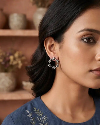 Ornate Nature Inspired Oxidised Earrings - Jana