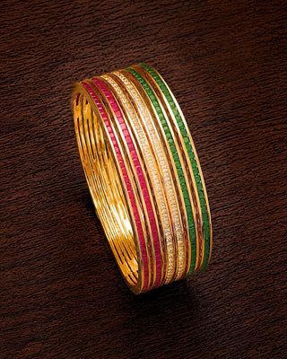 Tiranga Color Gold Plated 6 pcs Sleek Bangles - Janani