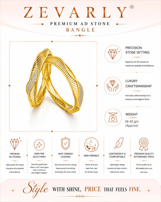 Wave Pattern Two Tone Plated Premium CZ Broad Bangles - Chetna