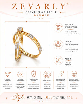 Zevarly Ekta Three Line AD Bangles
