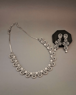 Zevarly Ethnic Designer Silver Plated Necklace Set