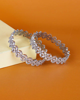 PRIYANGADA AMERICAN DIAMOND SILVER PLATED BANGLES - Zevarly