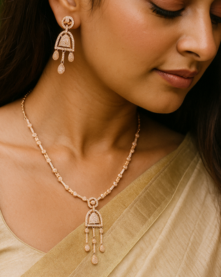 Aadhya Necklace Set - AD Necklace Set | Main Product View | Buy Online India | Zevarly