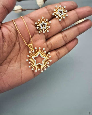 Aarvika Everyday Chic Pendant Set - AD Pendant Set | Full Set View | Buy Online India | Zevarly