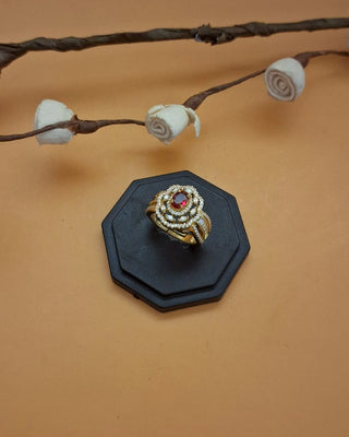 Aivira Elegant Adjustable Ruby CZ Ring - American Diamond Ring | Front Close-Up | Buy Online India | Zevarly