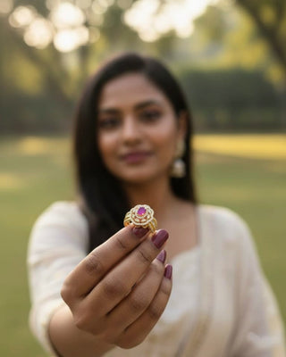 Aivira Elegant Adjustable Ruby CZ Ring - American Diamond Ring | Main Product View | Buy Online India | Zevarly