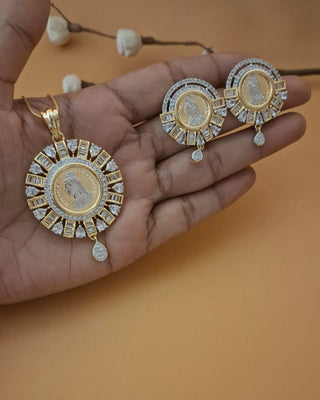 Alishba gliding Pendant Set - AD Pendant Set | Set Full View | Buy Online India | Zevarly