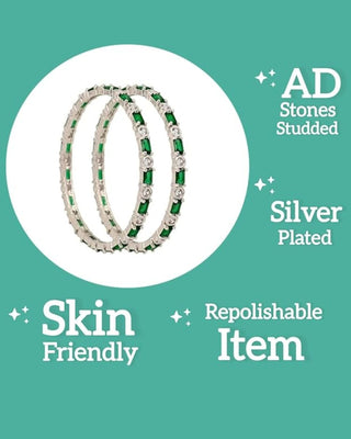 Ambika Precious Silver Plated Bangles - AD Bangles | Side Angle View | Buy Online India | Zevarly