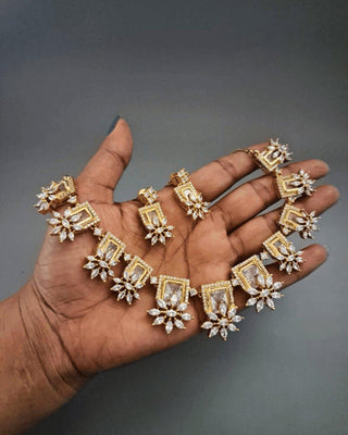 Anita Gold-Silver Plated Necklace Set - AD Necklace Set | Full Set View | Buy Online India | Zevarly