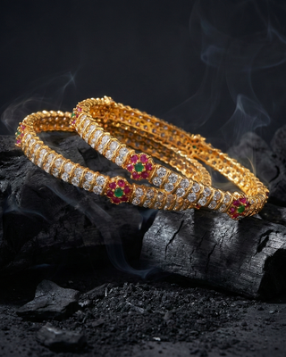 Anjali American Diamond Bangles - AD Bangles | Bangle Set Close-Up | Buy Online India | Zevarly