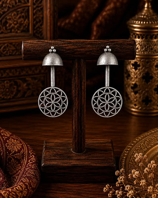 Ornate Nature Inspired Oxidised Earrings - Husna