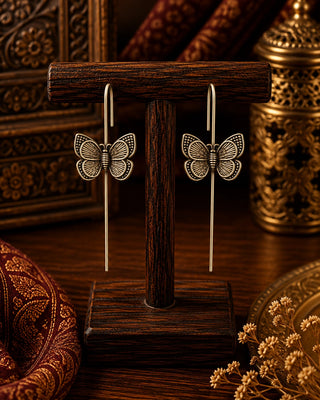 Ornate Nature Inspired Oxidised Earrings - Urwa
