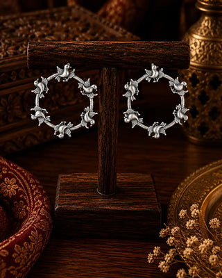 Ornate Nature Inspired Oxidised Earrings - Jana