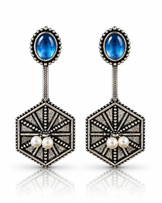 Ornate Geometry Inspired Oxidised Earrings - Arij