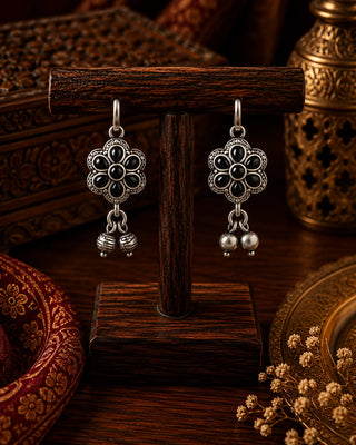 Ornate Nature Inspired Oxidised Earrings - Neelo