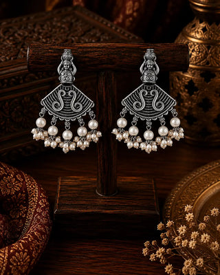 Ornate Nature Inspired Oxidised Earrings - Kubra