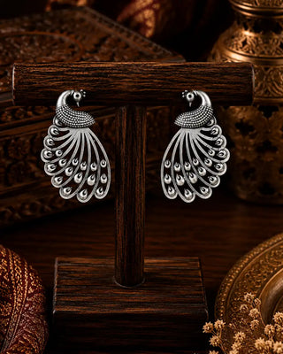Ornate Nature Inspired Oxidised Earrings - Anum