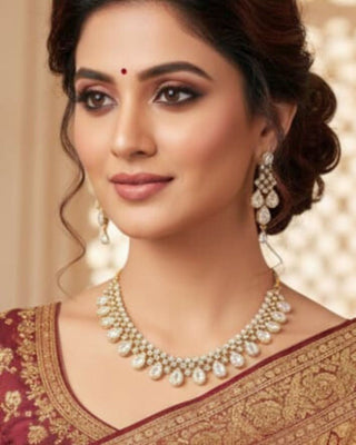 Anvisha Refined Beauty Necklace Set - AD Necklace Set | Main Product View | Buy Online India | Zevarly
